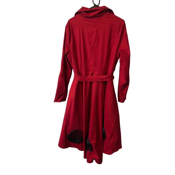 RARE Samuel Dong Red Womens Trench Coat Artsy Designer Crafty Belted Size XL - Picture 4 of 10